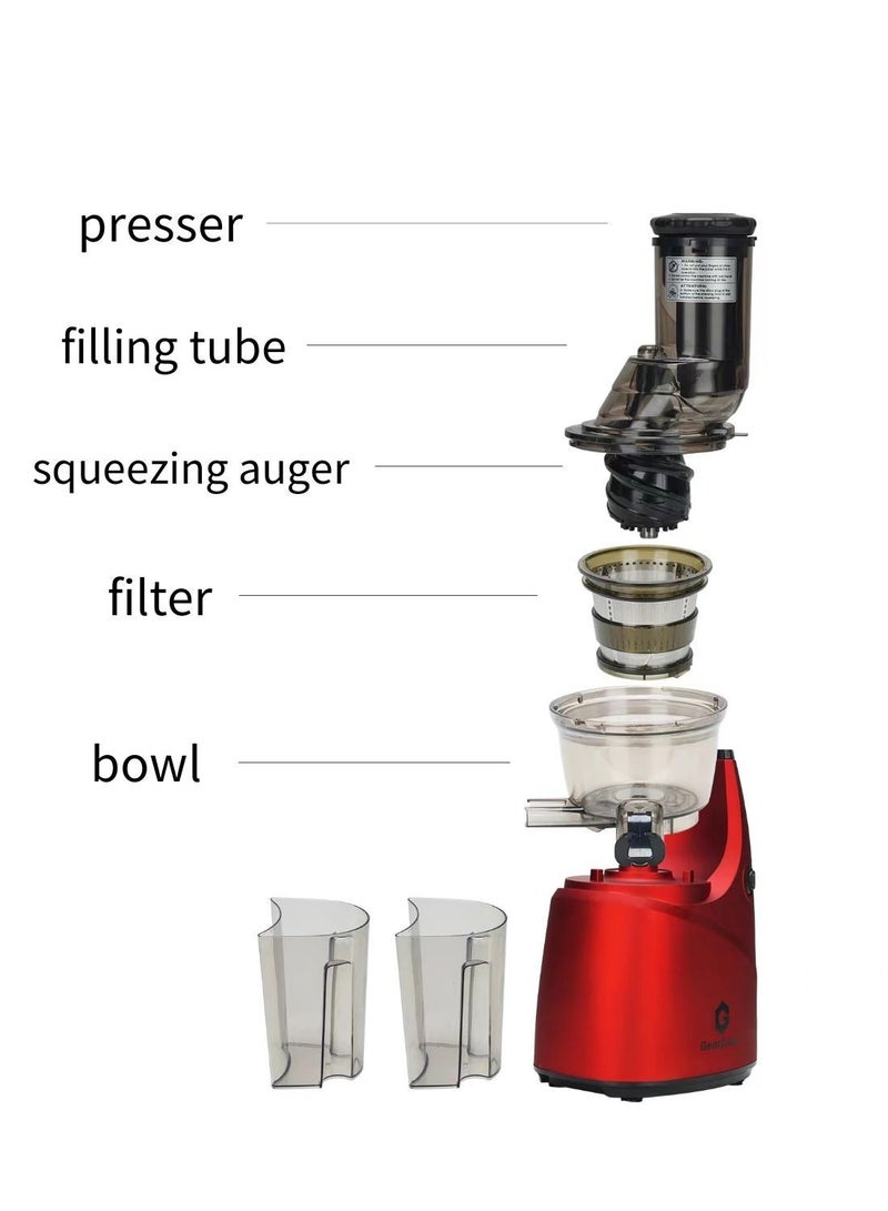 جيرزون عصارات مضغوطة على البارد، إنتاجية عالية لعصير الفواكه والخضروات - لون أحمر - Image 2